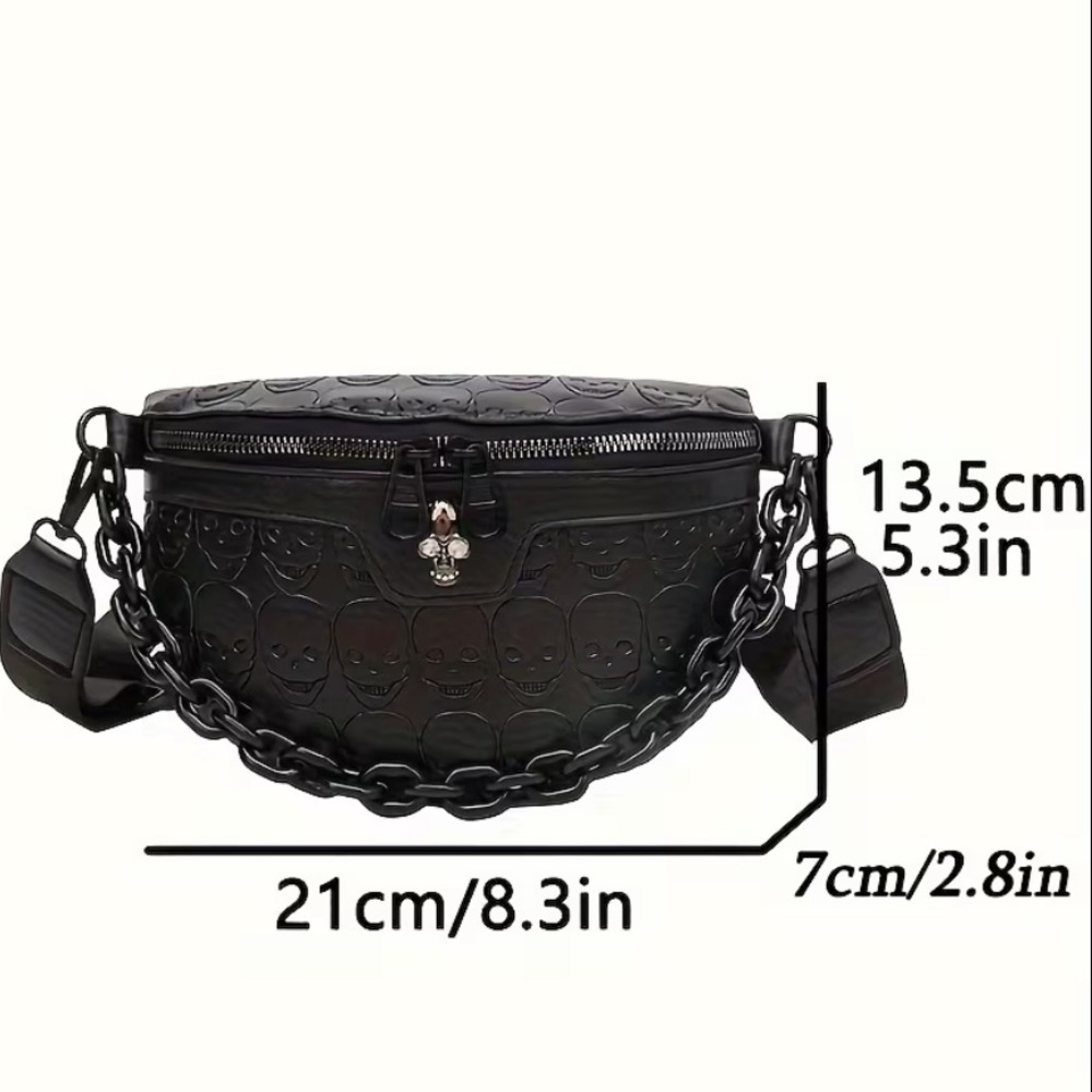 Women’s Black Skeleton Embossed Faux Leather Crossbody Bag with Chain NWT - Picture 5 of 5